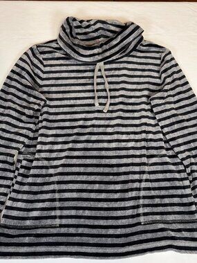Talbots Cowl Neck Striped Pullover Sweatshirt Women's S Gray